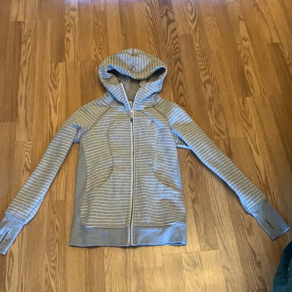 Scuba Hoodie, Grey and White Stripe, Size 4